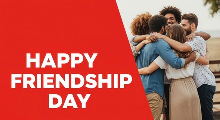 Happy Friendship Day Poster with Friends Group – Bold Text Celebration Image