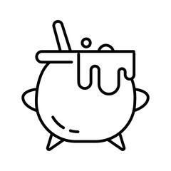 Line art of a bubbling cauldron used in witchcraft or potion brewing. Fits well with magic, Halloween, or fantasy themes. Outline icons Collection. editable stroke. vector illustration