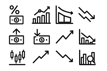 Obraz premium Financial market symbols set featuring linear market trends and graphs