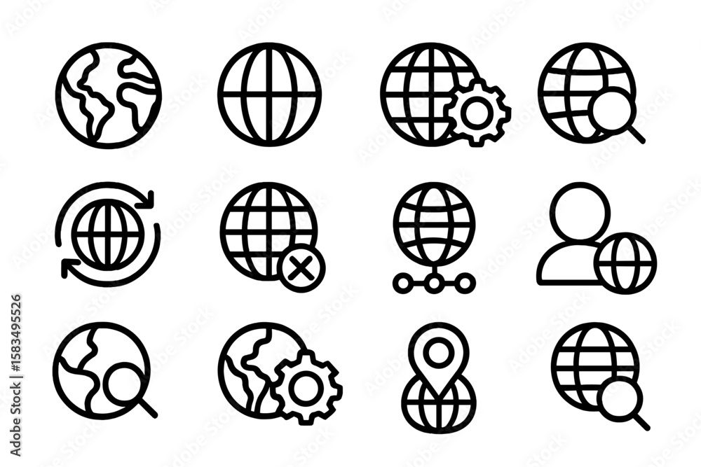 Poster global connectivity icons set in linear style for websites and apps