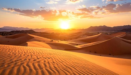 Golden desert sunset panorama