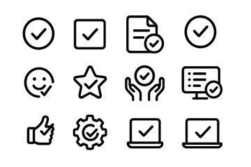 Collection of minimalist checkmark and approval icons in linear design