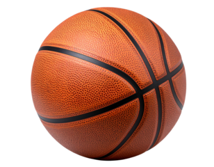 Worn Basketball with Scuff Marks, Angled Side View and Shadow, Transparent PNG