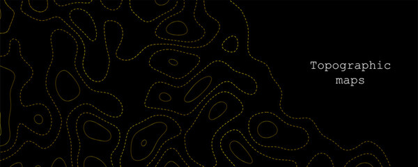 Topographic maps with intricate contour lines illustrating elevation and landscape features in a dark background