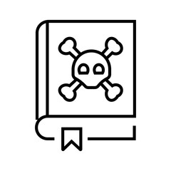 Vector icon of a spooky book labeled with a poison symbol. Represents forbidden knowledge, dark magic, or witchcraft. Outline icons Collection. editable stroke. vector illustration