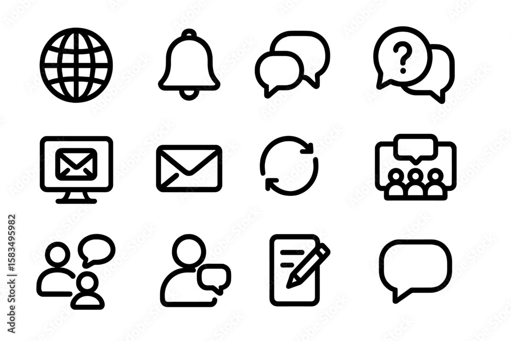 Poster minimalist communication and web icon set for digital interfaces