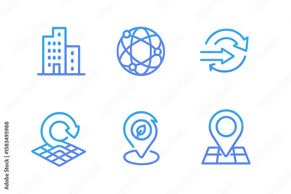 Poster linear icons representing urban elements and navigational features used in digital environments high
