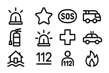 Emergency and safety icon set in minimalist style for quick recognition