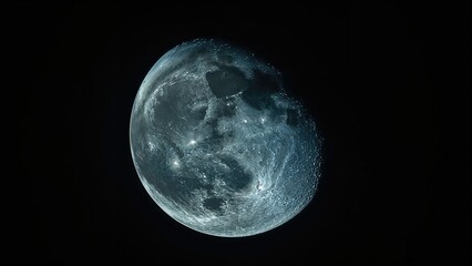 Closeup view of full moon displaying detailed lunar surface features against a dark background with illuminated craters and textures.