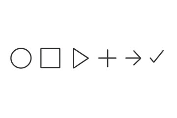 Different shapes and symbols arranged in a row against a light background during a design presentation