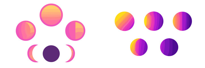 Colorful abstract shapes illustrating phases of the moon with vibrant gradients creating a captivating visual effect