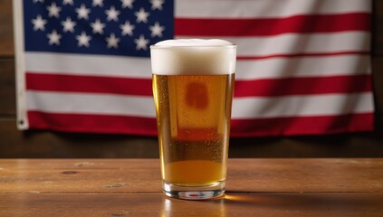 glass of beer with flag of america in the background