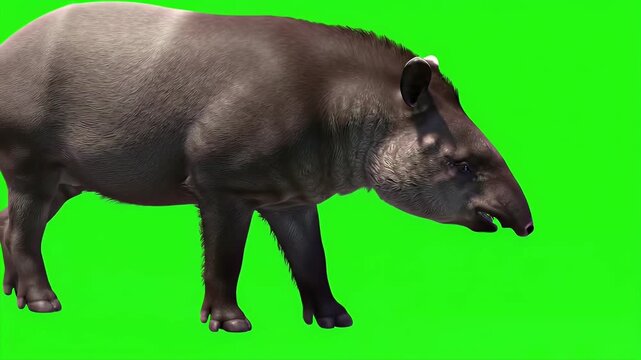 Lowland Tapir Walking on Green Screen for Easy Digital Compositing and Wildlife Projects