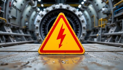 High Voltage Hazard: A compelling warning sign, set against the backdrop of an industrial environment. The striking emblem conveys an immediate sense of danger.