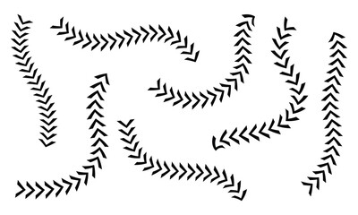 Wavy Curved Arrows Set – Hand Drawn Style Illustration on white background.