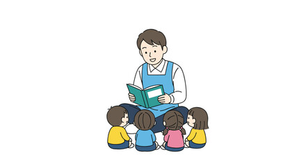 Fototapeta premium Friendly teacher engages young children with an exciting story time activity