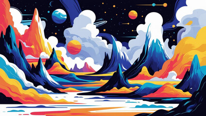 Epic sci-fi fantasy world in a modern graphic novel style