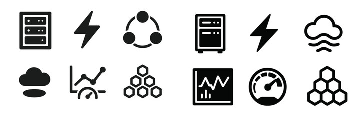 Icons representing technology and data management in a modern digital environment