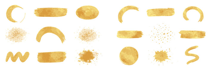 Golden brush strokes and splashes for artistic design and creative projects