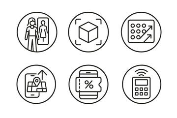 Various icons representing technology, mapping, and data analysis for a modern digital application context