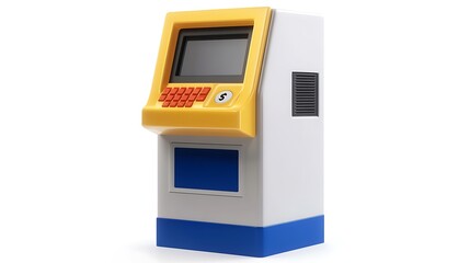3D Render of a Modern Automated Teller Machine (ATM) with Sleek Design Next to a Green Tree on White Background