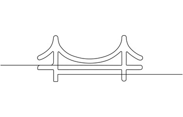 Giant bridge over river. Continuous one line of bridge drawing design, Bridge over the river. One continuous line isolated minimal illustration.