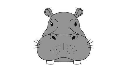 Naklejka premium Adorable gray hippo face with big eyes and whiskers illustration