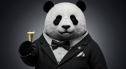 Panda in Tuxedo with Champagne: Celebration Concept