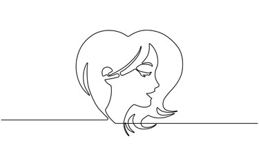 Face of young woman with closed eyes, Abstract face portrait of makeup in simple linear style. Symbol icon for posters, cards, banner, template, web. Doodle vector illustration.