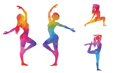 Fototapeta premium Watercolor dancers, colorful and beautiful silhouettes of dancing women vibrant and artistic