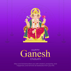 Happy Ganesh Chaturthi Social Media Post and Greeting Card. Birthday Celebration of Lord Ganesh Banner and Flyer Template with Text Vector Illustration