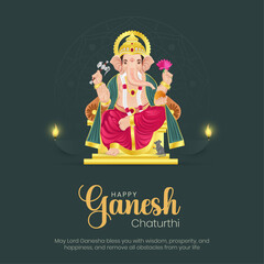 Happy Ganesh Chaturthi Post and Flyer Template. Birthday Celebration of Lord Ganesh Banner and Greeting Card with Text Vector Illustration