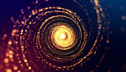 Golden spiral swirling particles on dark background