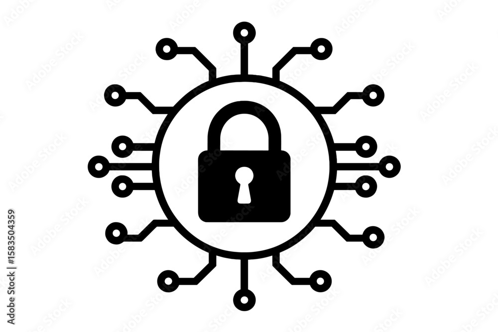 Poster digital security symbol representing data protection with a padlock and circuit pattern
