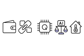 Exploring digital symbols depicting finance, technology, ethics, and home automation in modern society