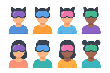 Group of diverse children wearing colorful virtual reality headsets in a playful setting at home