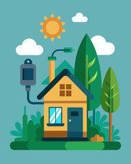 Fototapeta premium Stay connected to the outside world while still being able to disconnect and recharge in your ecofriendly cottage.. Vector illustration