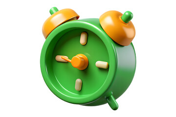 Green alarm clock with orange bells and time hands image