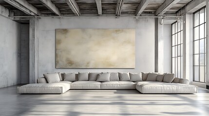 Modern loft interior with large abstract painting