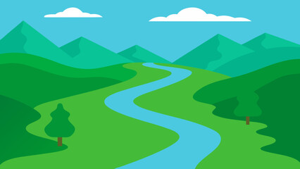 Obraz premium Flat Green Valley with River