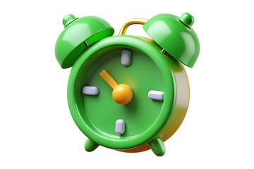 Green alarm clock with yellow hands and orange center time