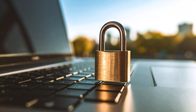 Locked laptop: Data security measures for online protection and safety