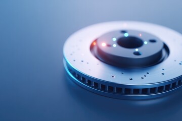 close-up of 3d-rendered brake caliper in high-performance car with drilled rotor behind under soft studio lighting