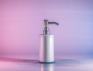 Obraz premium Silver Dispenser Bottle, Water Reflections and Pastel Colored Background