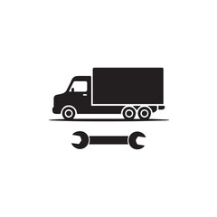 Fototapeta premium Vector Illustration of a Delivery Truck with a Wrench Repair and Maintenance Services for Commercial Vehicles
