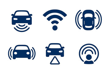Wireless technology illustrations for modern vehicles showcasing connectivity and safety features