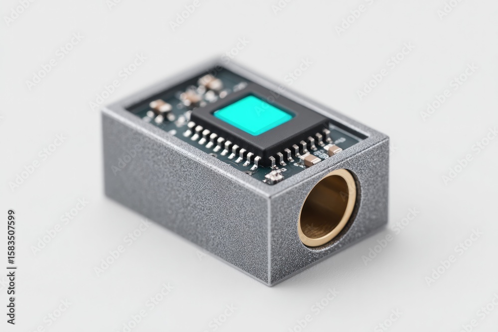 Poster close-up of smart sensor module embedded in 5g iot device casing