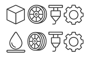 Collection of industrial icons representing manufacturing processes and materials in a modern design style