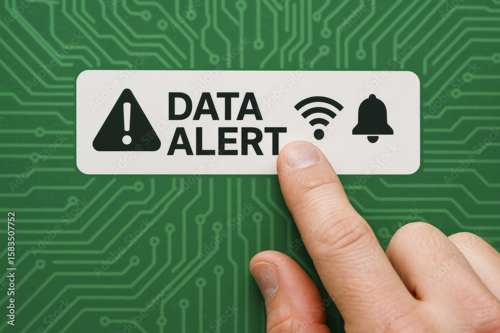 Poster a interacts with a notification symbolizing a data alert amidst a digital network highlighting commu