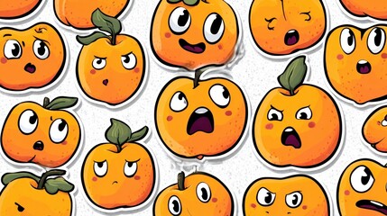 Fototapeta premium Orange fruit stickers with diverse expressions